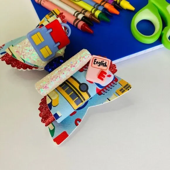 BACK to SCHOOL Hair Bow Clip for Girls Handmade NEW - Picture 3 of 5